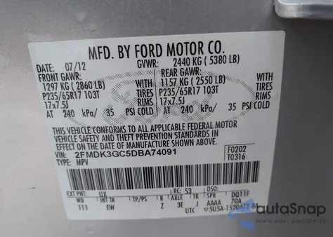 2013 Ford Edge Se from USA, damaged, VIN 2FMDK3GC5DBA74091